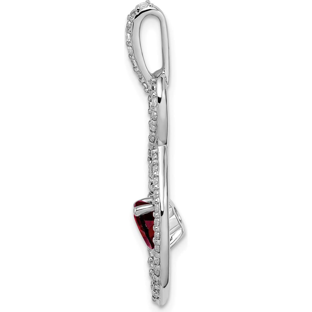 14K White Gold 6mm Round Garnet and Diamond Dangle Pendant with 45 Round Diamonds - 0.8 Carat Garnet, 0.04 Carat Total Diamond Weight by Lumare Gioia