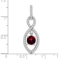 14K White Gold 6mm Round Garnet and Diamond Dangle Pendant with 45 Round Diamonds - 0.8 Carat Garnet, 0.04 Carat Total Diamond Weight by Lumare Gioia