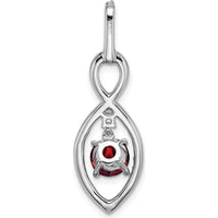 14K White Gold 6mm Round Garnet and Diamond Dangle Pendant with 45 Round Diamonds - 0.8 Carat Garnet, 0.04 Carat Total Diamond Weight by Lumare Gioia