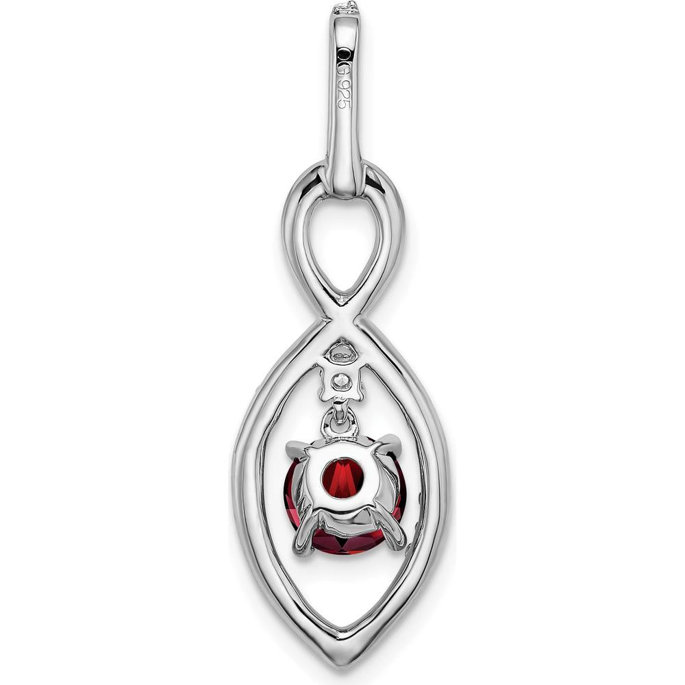 14K White Gold 6mm Round Garnet and Diamond Dangle Pendant with 45 Round Diamonds - 0.8 Carat Garnet, 0.04 Carat Total Diamond Weight by Lumare Gioia