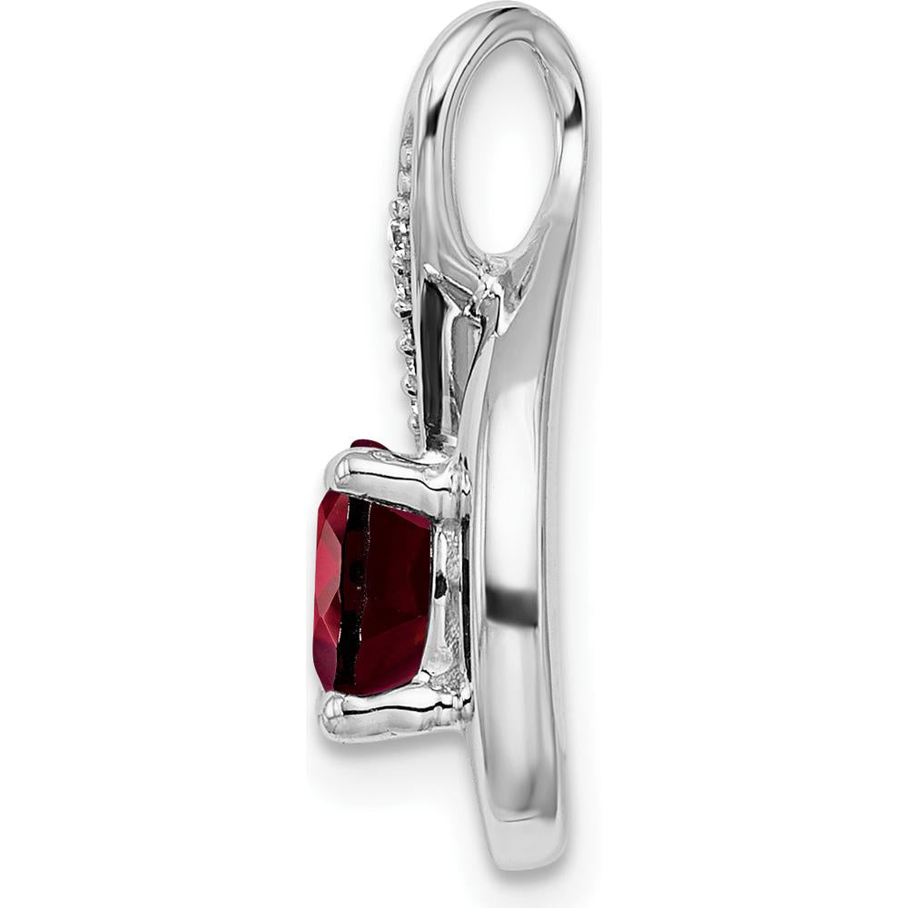 14K White Gold 6mm Round Garnet and Diamond Pendant - 0.8 Carat Total Gem Weight by Lumare Gioia