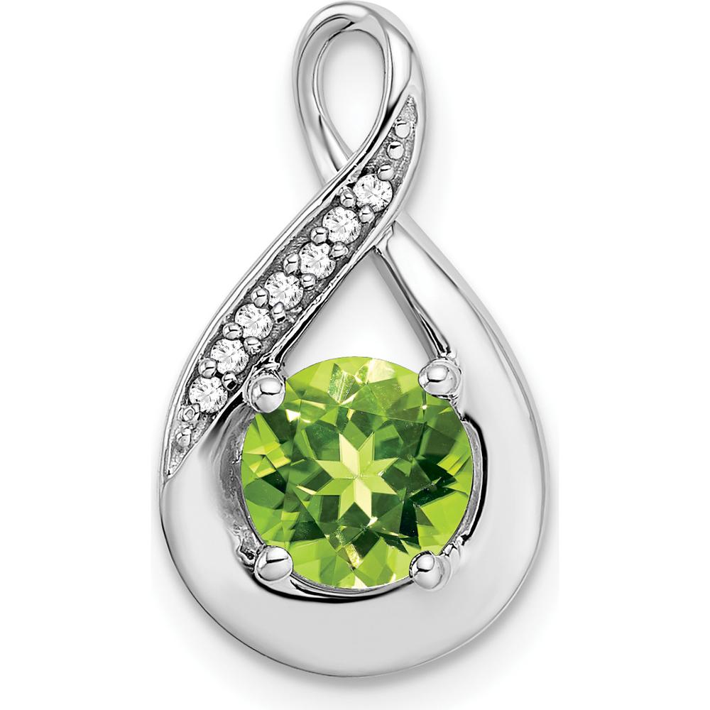 14K White Gold 6mm Round Peridot and Diamond Pendant - 0.8 Carat Peridot, 0.035 Carat Diamond by Lumare Gioia