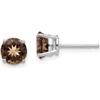 14K White Gold 6mm Round Smoky Quartz Stud Earrings - 0.80 Carat Total Gem Weight by Monteluci Fine Jewelry