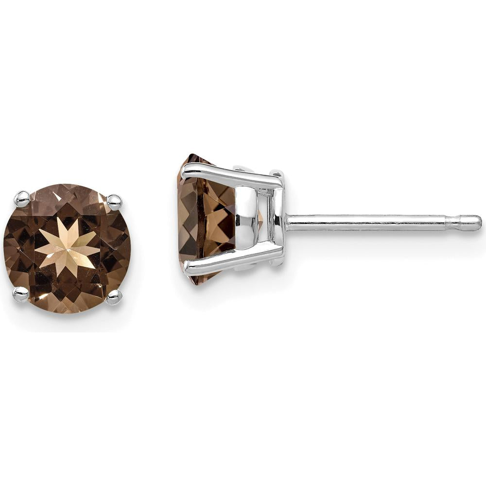14K White Gold 6mm Round Smoky Quartz Stud Earrings - 0.80 Carat Total Gem Weight by Monteluci Fine Jewelry