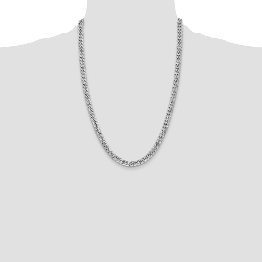 14K White Gold 6mm Semi-Solid Miami Cuban Chain - 24 Inches with Lobster Clasp by Oro Pregiato