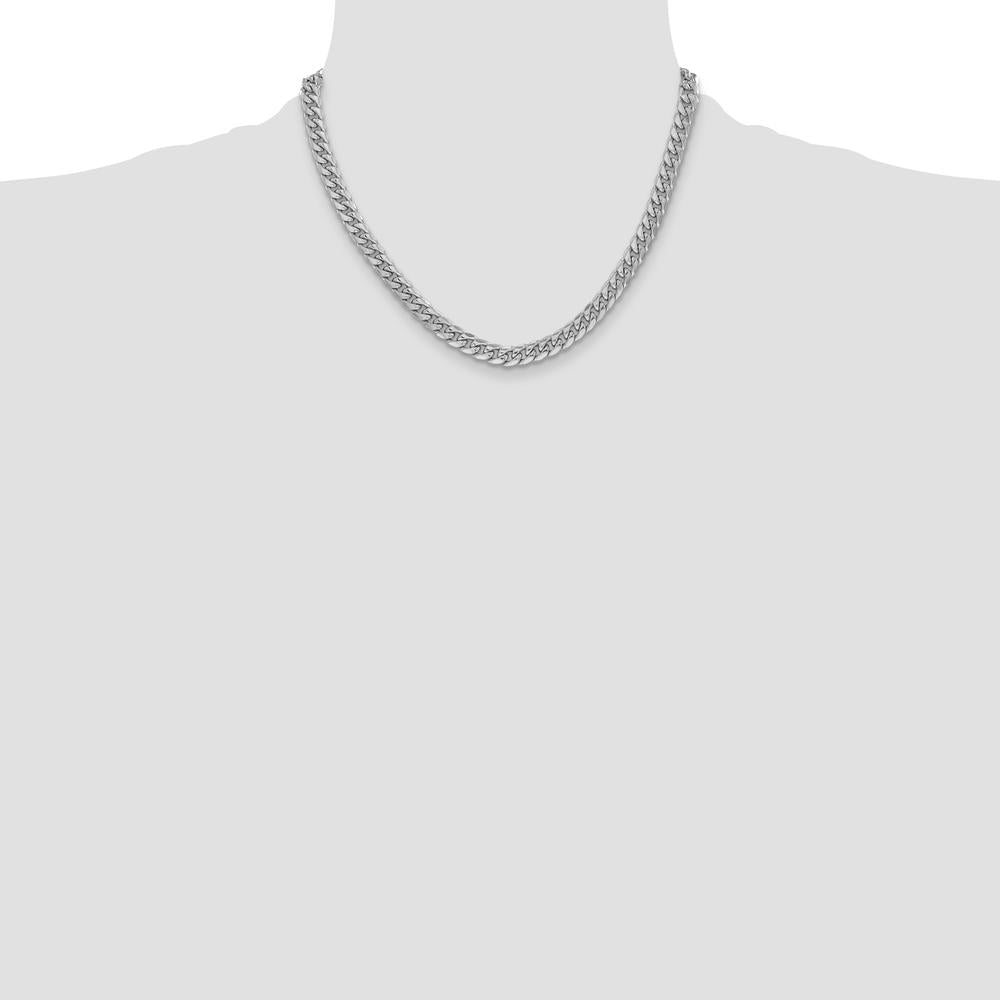 14K White Gold 6mm Semi-Solid Miami Cuban Chain Necklace - 18 inches by Oro Pregiato
