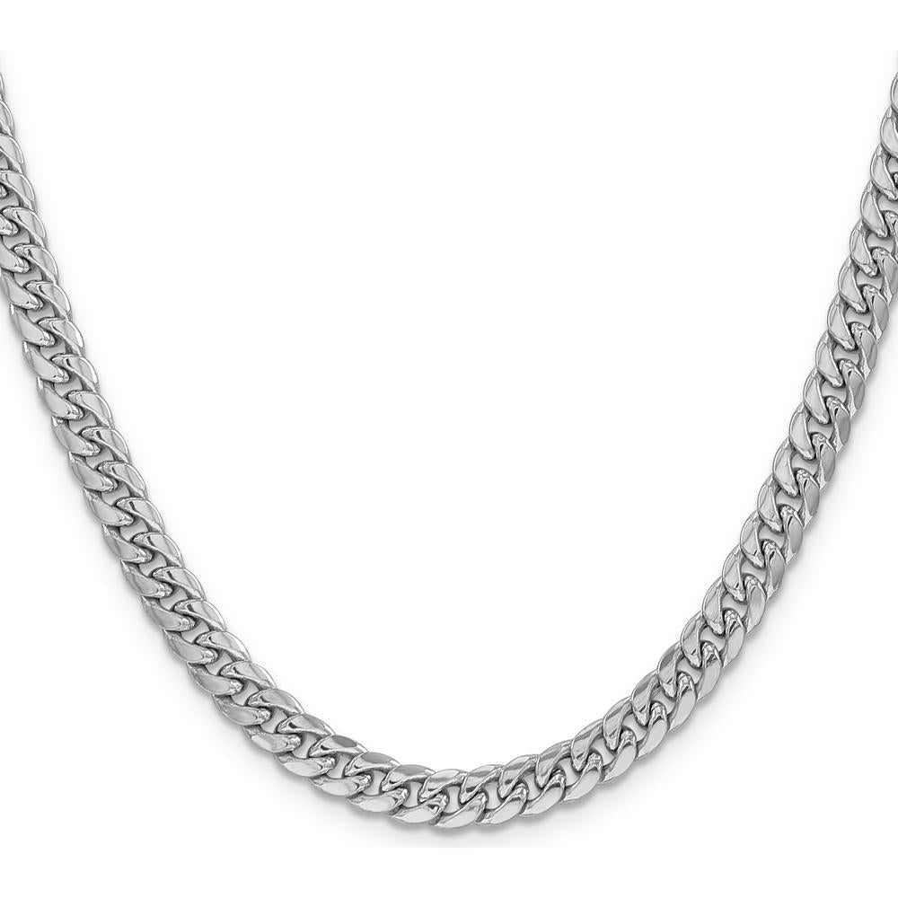 14K White Gold 6mm Semi-Solid Miami Cuban Chain Necklace - 22 Inch Length by Oro Pregiato