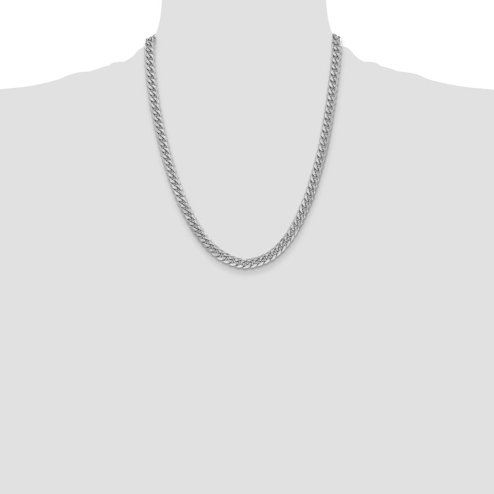 14K White Gold 6mm Semi-Solid Miami Cuban Chain Necklace - 22 Inch Length by Oro Pregiato