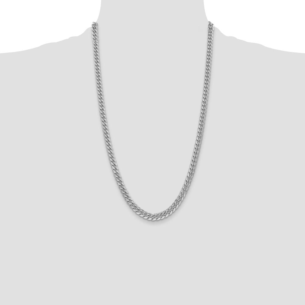14K White Gold 6mm Semi-Solid Miami Cuban Chain Necklace - 26 Inches by Oro Pregiato