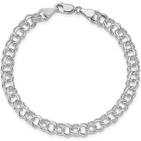 14K White Gold 6mm Solid Double Link Charm Bracelet - 8" Length by 0