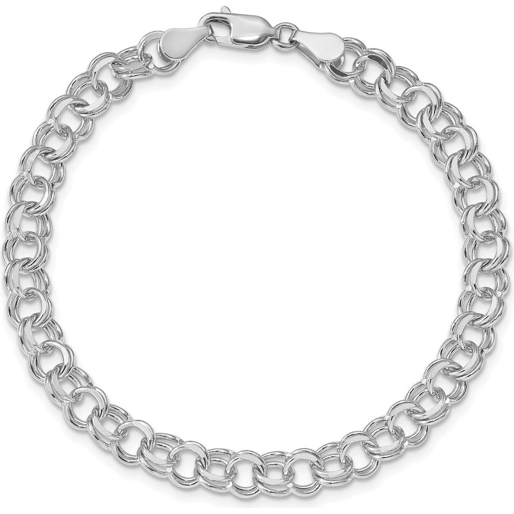 14K White Gold 6mm Solid Double Link Charm Bracelet - 8" Length by 0