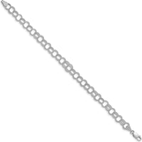 14K White Gold 6mm Solid Textured Triple Link Charm Bracelet - 7 inches by Oro Pregiato