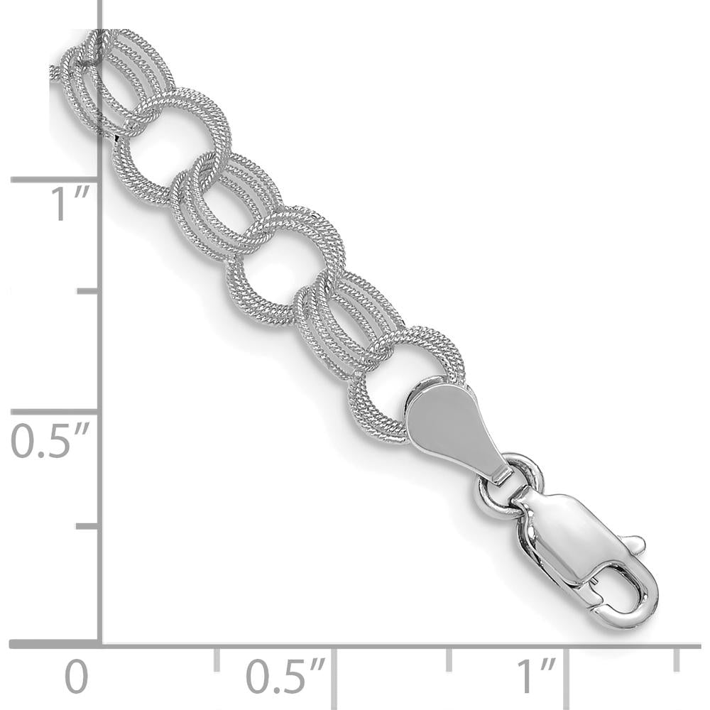 14K White Gold 6mm Solid Textured Triple Link Charm Bracelet - 7 inches by Oro Pregiato