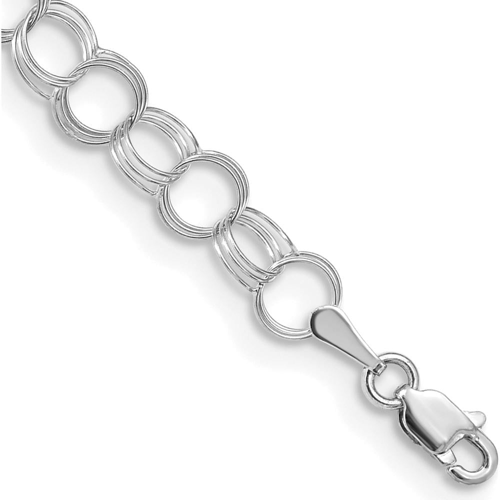 14K White Gold 6mm Solid Triple Link Charm Bracelet - 8" Length by Oro Pregiato