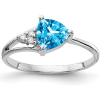 14K White Gold 6mm Swiss Blue Topaz and Diamond Ring - 0.950 Carat Blue Topaz, 0.008 Carat Total Diamond Weight by Monteluci Fine Jewelry