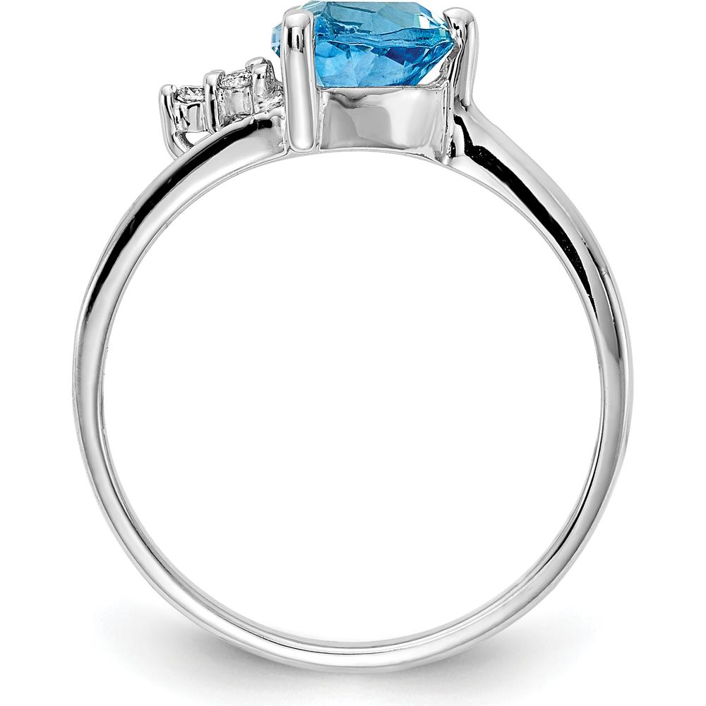 14K White Gold 6mm Swiss Blue Topaz and Diamond Ring - 0.950 Carat Blue Topaz, 0.008 Carat Total Diamond Weight by Monteluci Fine Jewelry