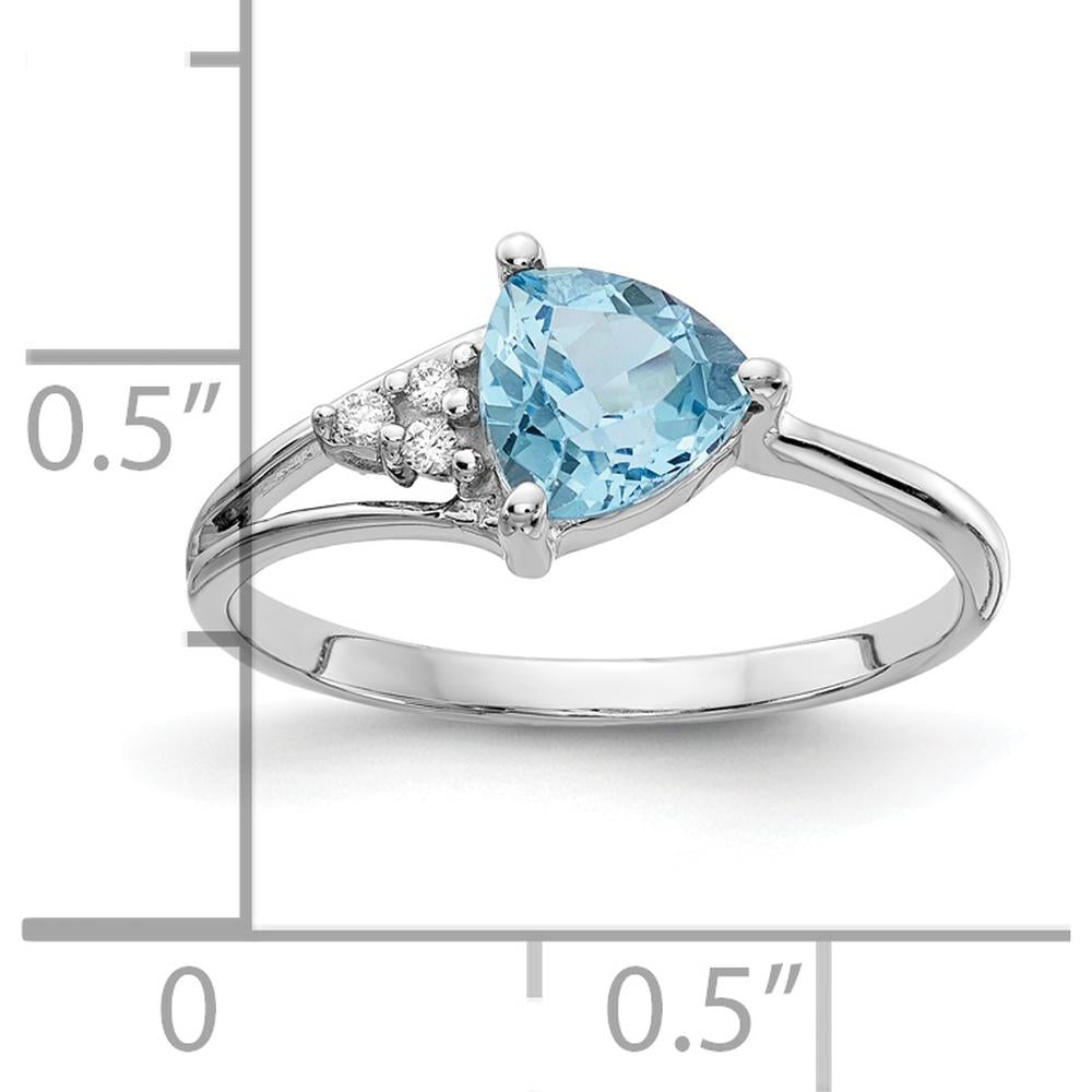 14K White Gold 6mm Swiss Blue Topaz and Diamond Ring - 0.950 Carat Blue Topaz, 0.008 Carat Total Diamond Weight by Monteluci Fine Jewelry