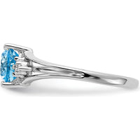 14K White Gold 6mm Swiss Blue Topaz and Diamond Ring - 0.950 Carat Blue Topaz, 0.008 Carat Total Diamond Weight by Monteluci Fine Jewelry