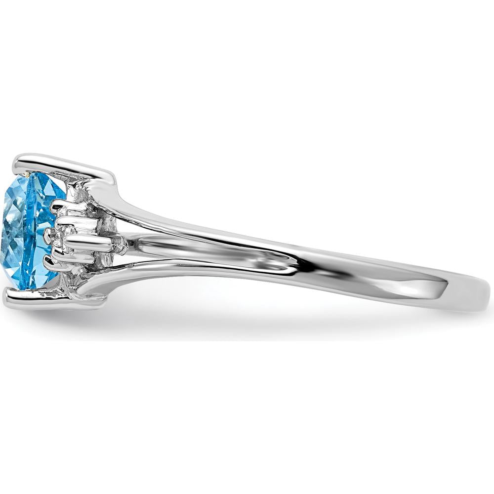 14K White Gold 6mm Swiss Blue Topaz and Diamond Ring - 0.950 Carat Blue Topaz, 0.008 Carat Total Diamond Weight by Monteluci Fine Jewelry