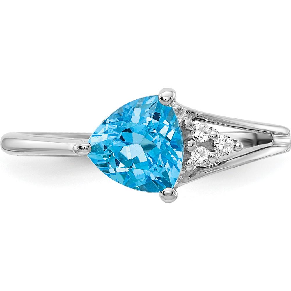 14K White Gold 6mm Swiss Blue Topaz and Diamond Ring - 0.950 Carat Blue Topaz, 0.008 Carat Total Diamond Weight by Monteluci Fine Jewelry