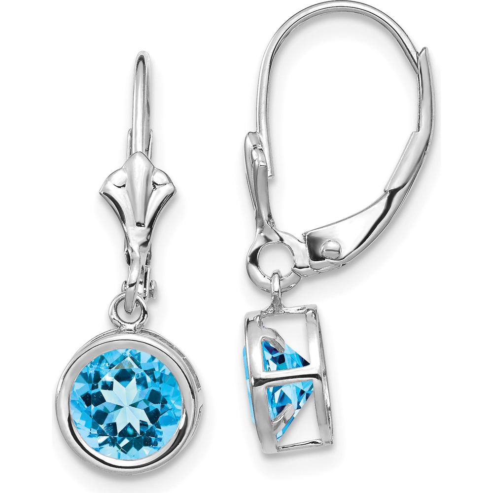 14K White Gold 6mm Swiss Blue Topaz Leverback Earrings - 1.05 Carat Total Gem Weight by Monteluci Fine Jewelry
