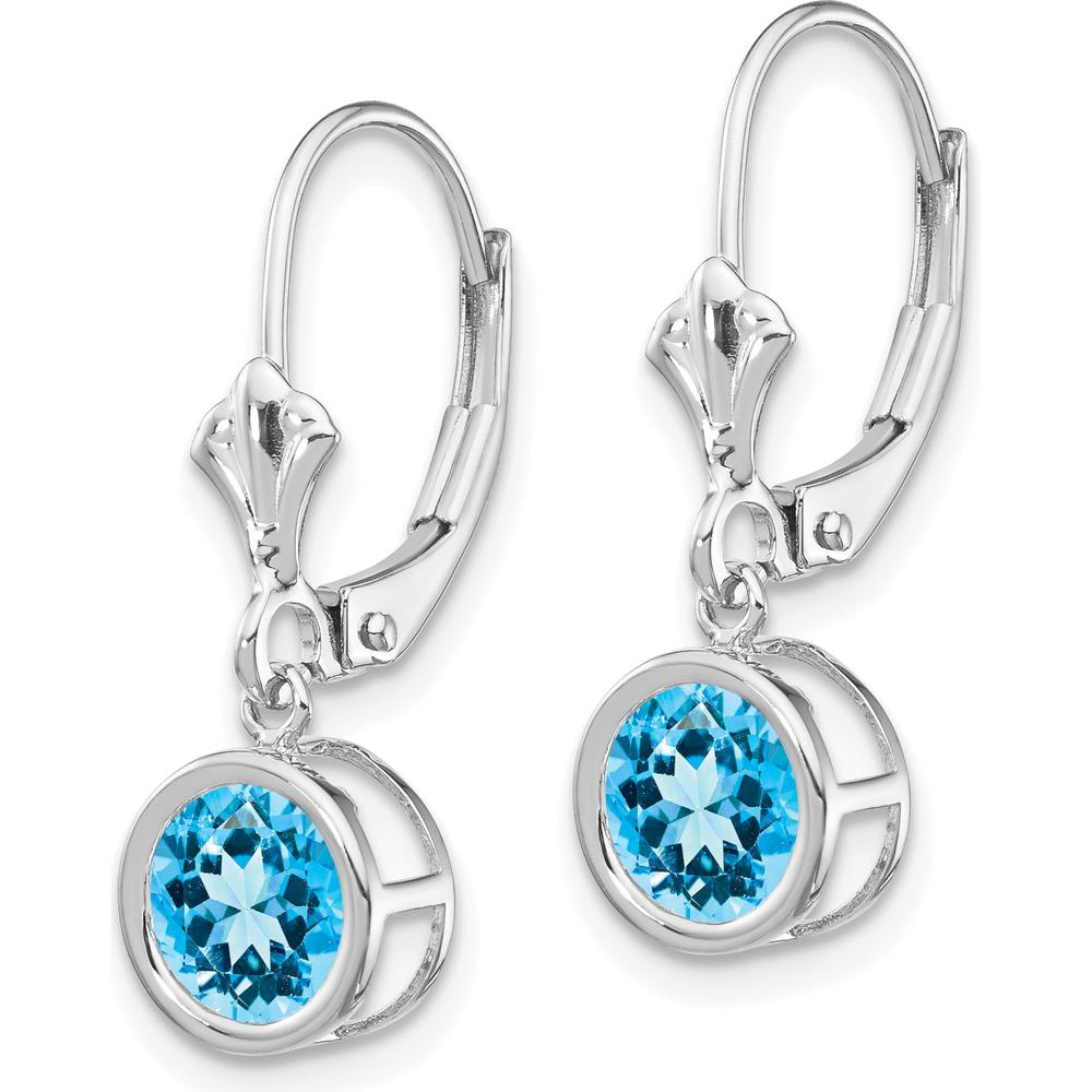 14K White Gold 6mm Swiss Blue Topaz Leverback Earrings - 1.05 Carat Total Gem Weight by Monteluci Fine Jewelry