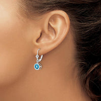 14K White Gold 6mm Swiss Blue Topaz Leverback Earrings - 1.05 Carat Total Gem Weight by Monteluci Fine Jewelry