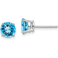 14K White Gold 6mm Swiss Blue Topaz Stud Earrings - 1.05 Carat Total Gem Weight by Monteluci Fine Jewelry