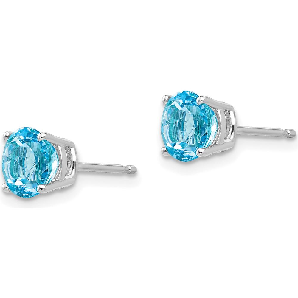 14K White Gold 6mm Swiss Blue Topaz Stud Earrings - 1.05 Carat Total Gem Weight by Monteluci Fine Jewelry