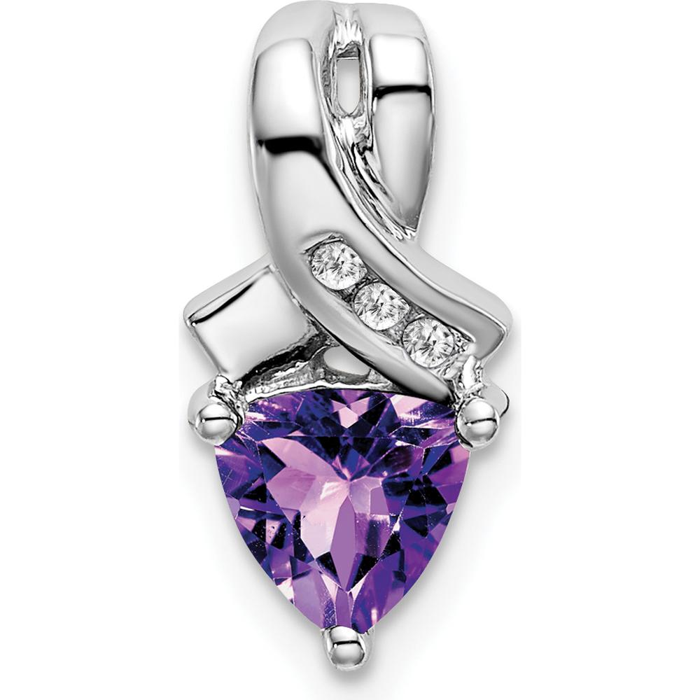 14K White Gold 6mm Trillion Amethyst and Diamond Pendant - 0.64 Carat Total Gem Weight by Lumare Gioia
