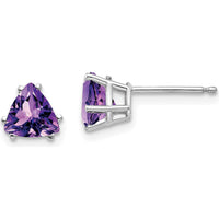 14K White Gold 6mm Trillion Amethyst Stud Earrings - 0.70 Carat Total Amethyst Weight by Monteluci Fine Jewelry