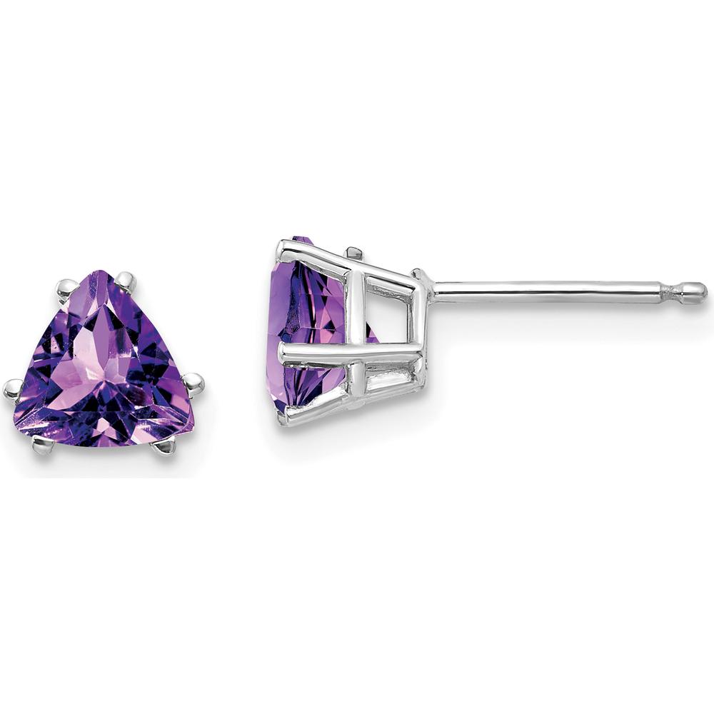 14K White Gold 6mm Trillion Amethyst Stud Earrings - 0.70 Carat Total Amethyst Weight by Monteluci Fine Jewelry