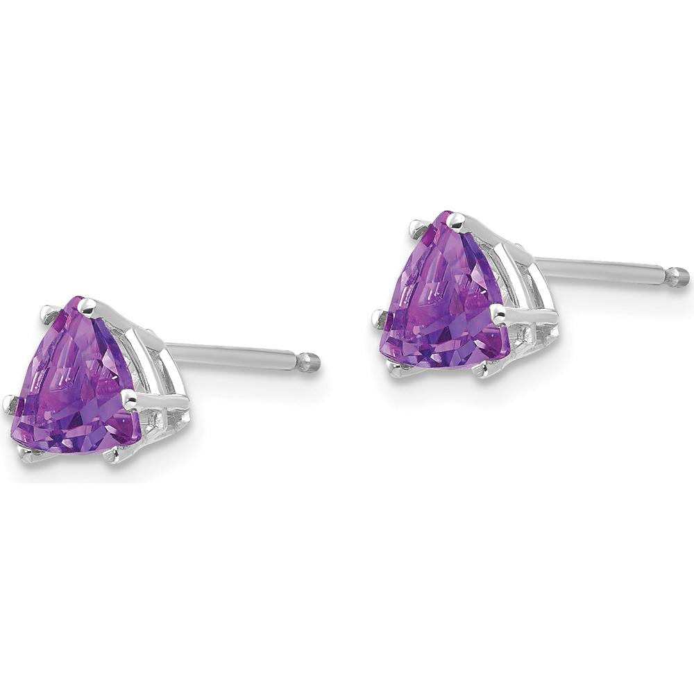 14K White Gold 6mm Trillion Amethyst Stud Earrings - 0.70 Carat Total Amethyst Weight by Monteluci Fine Jewelry