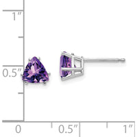 14K White Gold 6mm Trillion Amethyst Stud Earrings - 0.70 Carat Total Amethyst Weight by Monteluci Fine Jewelry