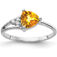 14K White Gold 6mm Trillion-Cut Citrine Ring with Diamond Accents - 0.65 Carat Total Gem Weight by Monteluci Fine Jewelry