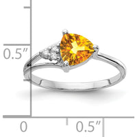 14K White Gold 6mm Trillion-Cut Citrine Ring with Diamond Accents - 0.65 Carat Total Gem Weight by Monteluci Fine Jewelry