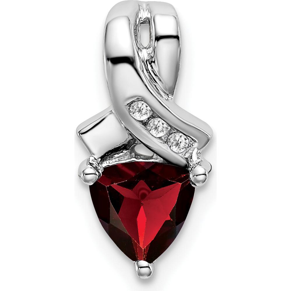 14K White Gold 6mm Trillion Garnet and Diamond Pendant - 0.92 Carat Garnet, 0.02 Carat Diamond Total by Lumare Gioia