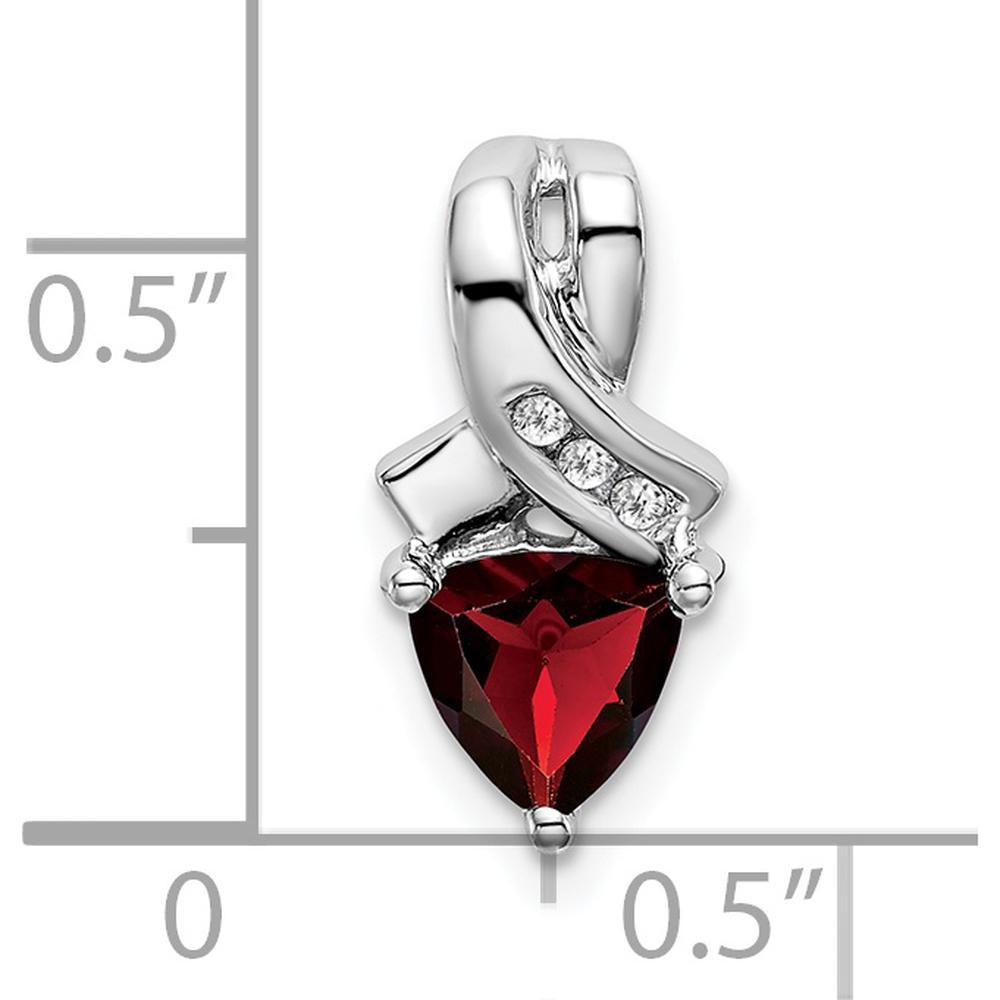 14K White Gold 6mm Trillion Garnet and Diamond Pendant - 0.92 Carat Garnet, 0.02 Carat Diamond Total by Lumare Gioia