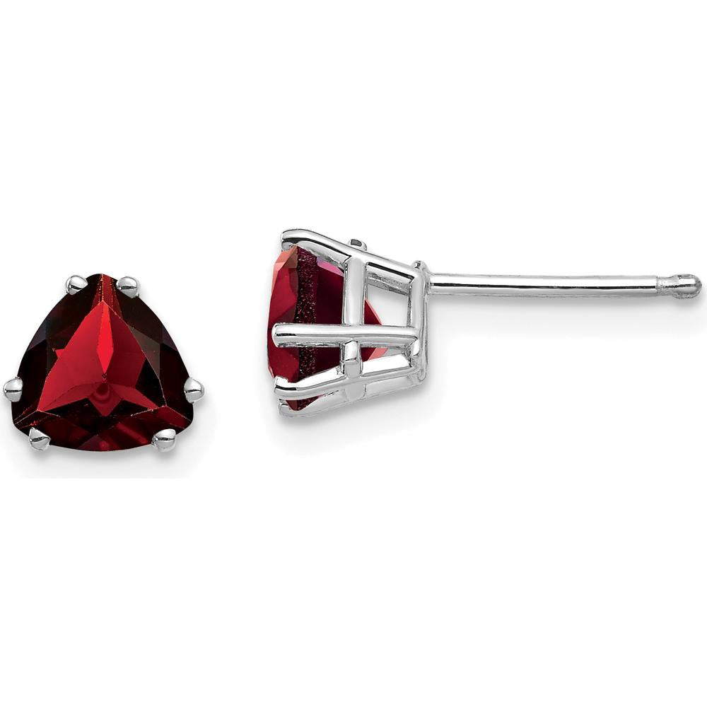 14K White Gold 6mm Trillion Garnet Stud Earrings - 0.92 Carat Total Garnet Weight by Monteluci Fine Jewelry