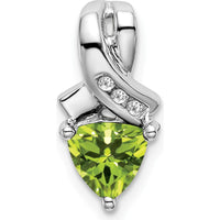 14K White Gold 6mm Trillion Peridot and Diamond Pendant with Round Diamond Accents - 0.77 Carat Total Gemstone Weight by Lumare Gioia