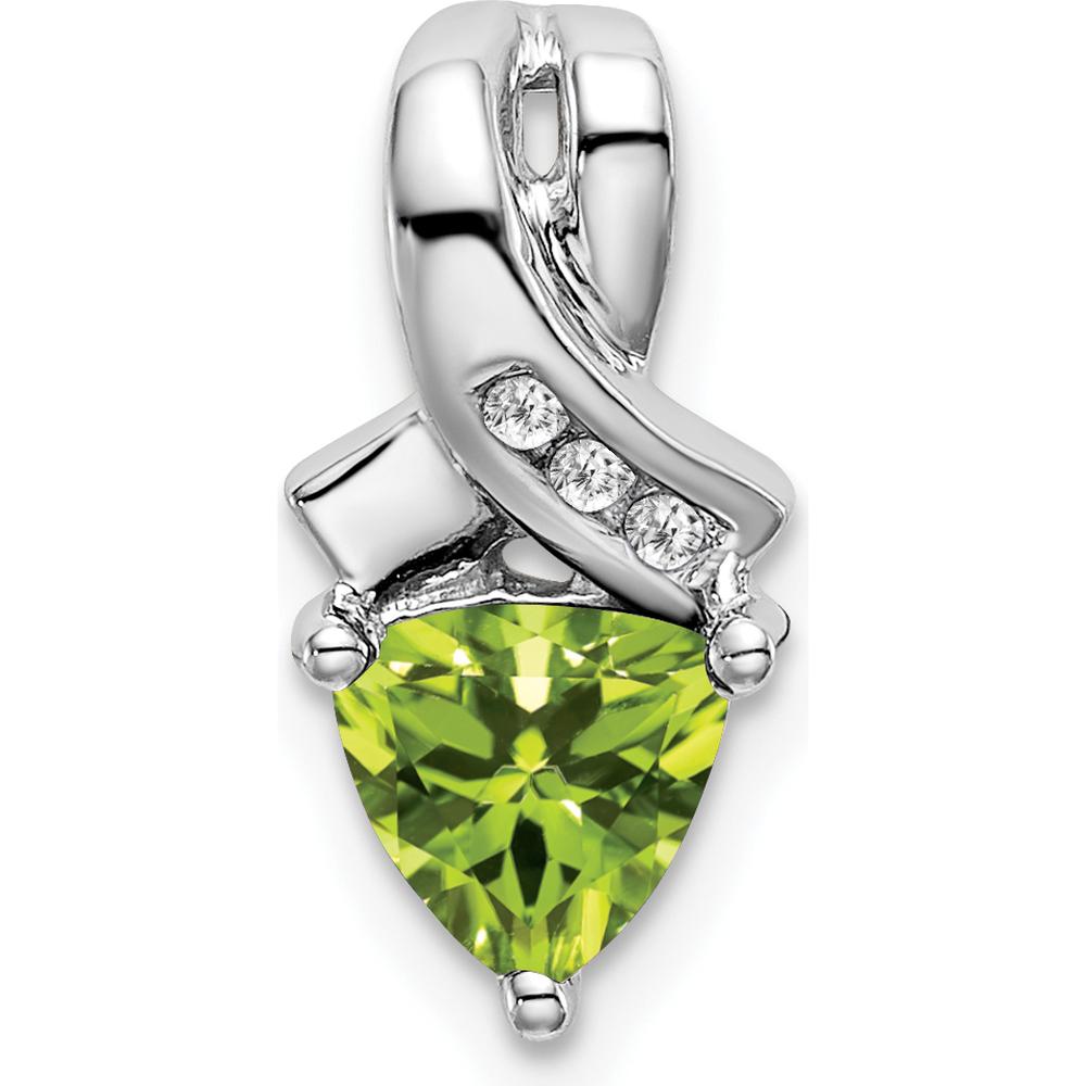 14K White Gold 6mm Trillion Peridot and Diamond Pendant with Round Diamond Accents - 0.77 Carat Total Gemstone Weight by Lumare Gioia