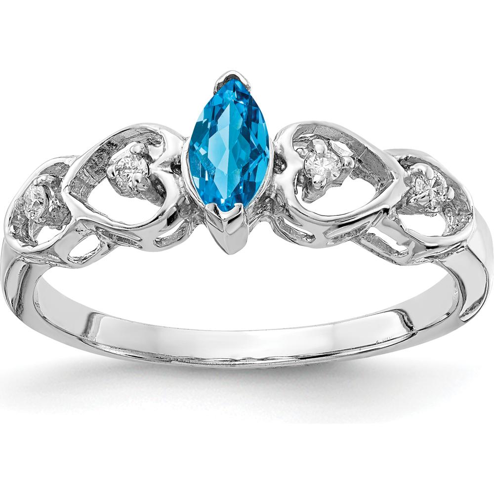 14K White Gold 6x3mm Marquise Swiss Blue Topaz Ring with Diamond Accents - 0.280 Carat Topaz, 0.012 Carat Diamond by Monteluci Fine Jewelry
