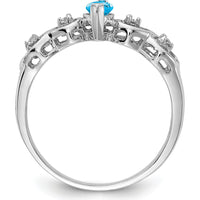 14K White Gold 6x3mm Marquise Swiss Blue Topaz Ring with Diamond Accents - 0.280 Carat Topaz, 0.012 Carat Diamond by Monteluci Fine Jewelry