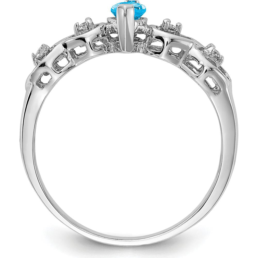 14K White Gold 6x3mm Marquise Swiss Blue Topaz Ring with Diamond Accents - 0.280 Carat Topaz, 0.012 Carat Diamond by Monteluci Fine Jewelry