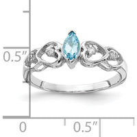 14K White Gold 6x3mm Marquise Swiss Blue Topaz Ring with Diamond Accents - 0.280 Carat Topaz, 0.012 Carat Diamond by Monteluci Fine Jewelry