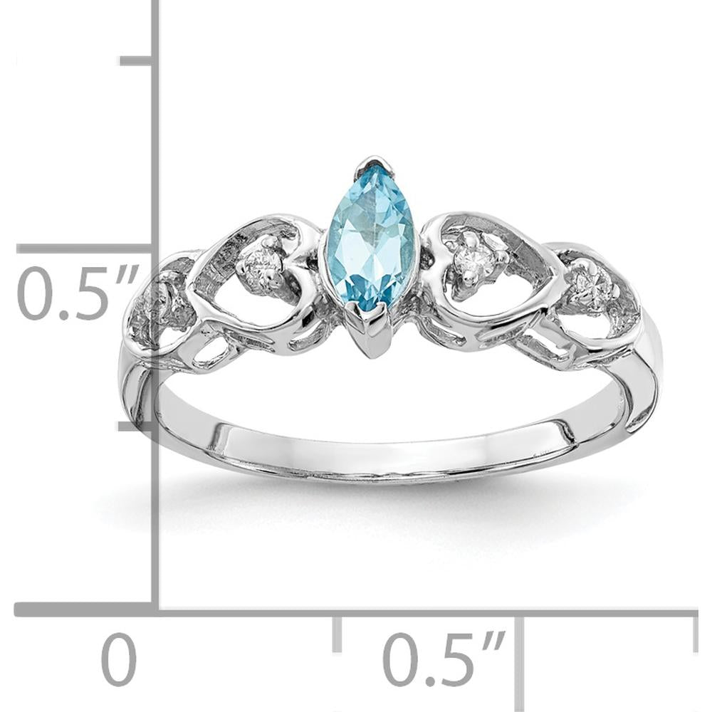 14K White Gold 6x3mm Marquise Swiss Blue Topaz Ring with Diamond Accents - 0.280 Carat Topaz, 0.012 Carat Diamond by Monteluci Fine Jewelry