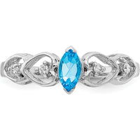 14K White Gold 6x3mm Marquise Swiss Blue Topaz Ring with Diamond Accents - 0.280 Carat Topaz, 0.012 Carat Diamond by Monteluci Fine Jewelry