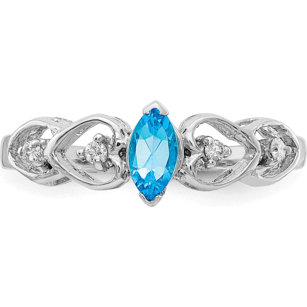 14K White Gold 6x3mm Marquise Swiss Blue Topaz Ring with Diamond Accents - 0.280 Carat Topaz, 0.012 Carat Diamond by Monteluci Fine Jewelry
