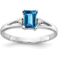 14K White Gold 6x4mm Emerald Cut Swiss Blue Topaz and Diamond Ring - 0.7 Carat Total Gem Weight by Monteluci Fine Jewelry