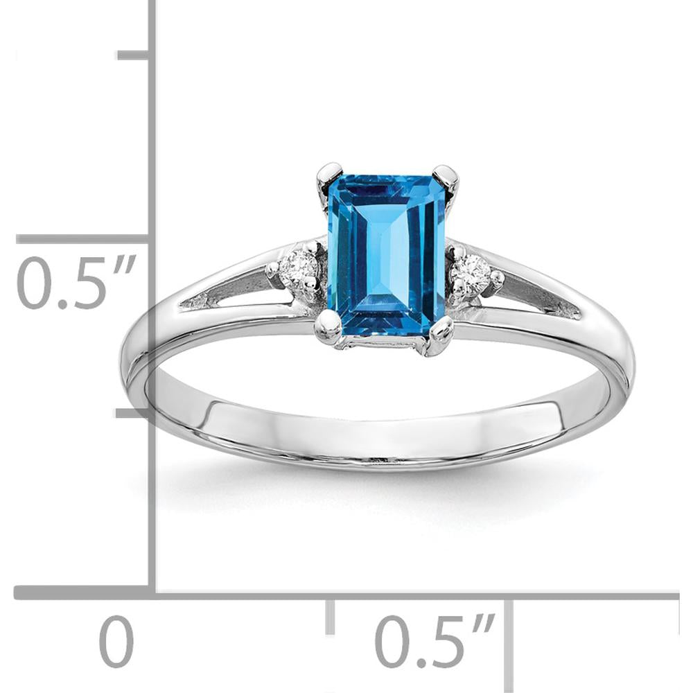 14K White Gold 6x4mm Emerald Cut Swiss Blue Topaz and Diamond Ring - 0.7 Carat Total Gem Weight by Monteluci Fine Jewelry